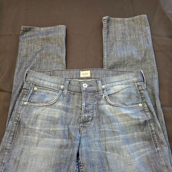HUDSON "Byron" Dark Wash Button Closure Distressed Jeans - Picture 3 of 10